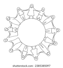 Line drawing of children holding hands in a circle