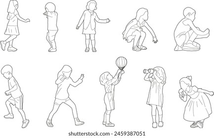 Line Drawing for Children Playing