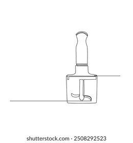 A line drawing of a chopper or blender. A mechanical device with a prominent handle and a complex base featuring various components.