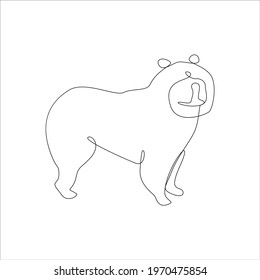 Line drawing Chow Chow Dog tattoo. Vector Illustration. Free single line art of Dog Breeds. Continuous outline drawing of Furry dog. Pets one line hand drawing. Minimalistic Line Icon fat dog breed