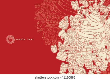 line drawing christmas theme -red- vector