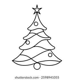 line drawing of a christmas tree vector illustration