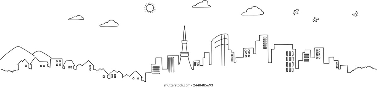 Line drawing city landscape background material