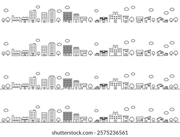 Line drawing cityscape illustration set