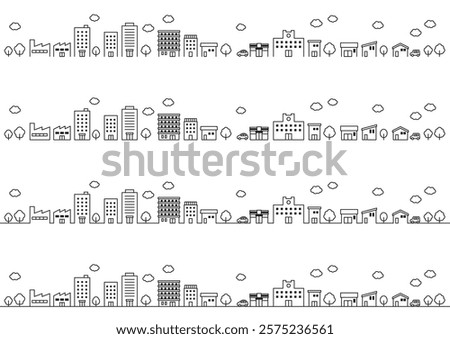 Line drawing cityscape illustration set