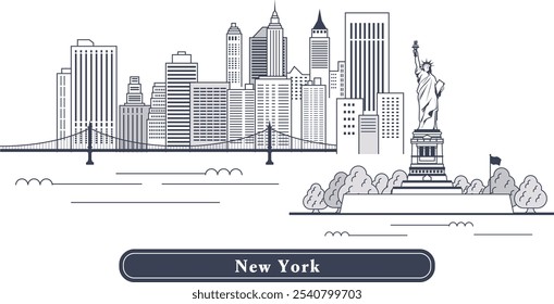 Line drawing of the cityscape of New York, one of the world's largest cities