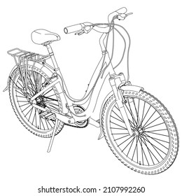 Line drawing of classic roadster bicycle. Outline illustration of bicycle vector icon.