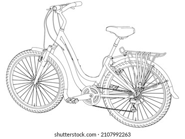 Line drawing of classic roadster bicycle. Outline illustration of bicycle vector icon.