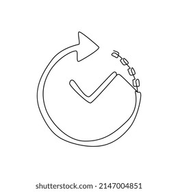 Icono de reloj de dibujo de línea. Signo de reloj de dibujo único, contorno del temporizador de arte de línea, reloj continuo de dibujo en línea, logotipo de tiempo de línea de contorno, ilustración vectorial lineal