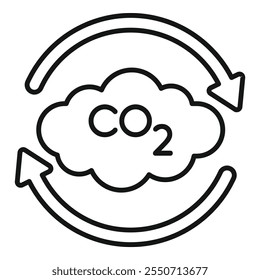 Dibujo en línea de una nube con el símbolo de CO2 en su interior, rodeado por dos flechas circulares que sugieren captura y almacenamiento de carbono