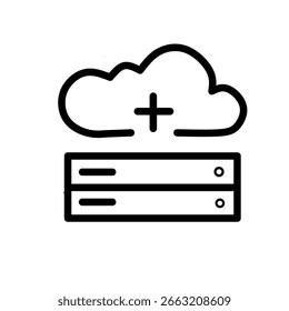 Line Drawing Cloud Server with Plus Sign Internet Technology Icon
