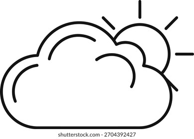 Dibujo de línea de una nube con el sol asomando por detrás aislado en