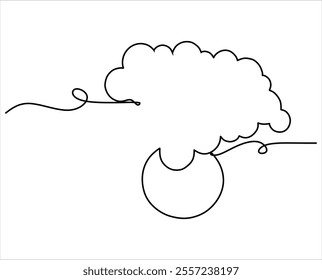 Line drawing of clouds and sun. Continuous drawing hand drawn without artificial intelligence