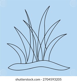 Line drawing clump grass light blue outline