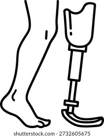 A line drawing comparing a human leg to a prosthetic leg