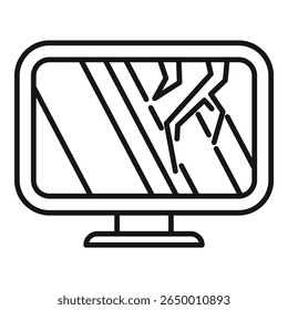 Line drawing of a computer monitor with visible cracks on the screen, suggesting damage or malfunction
