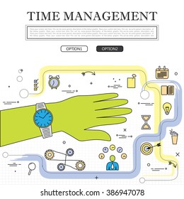 line drawing of concept of time management vector graphic. also represents concepts like organization, etc to be used web banners and as printed materials