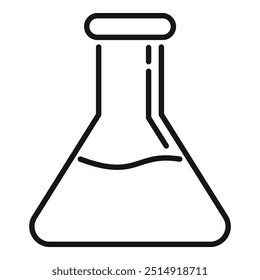 Desenho linear de um frasco cônico contendo uma substância química, ideal para representar experiências científicas