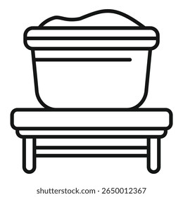 Line drawing of a container full of sand standing on a bench
