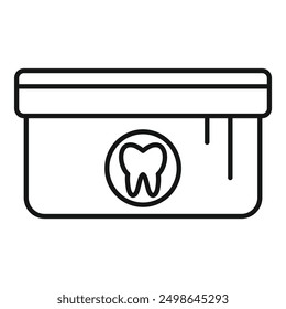 Line drawing of a container for storing dentures showing tooth icon, concept for dental care