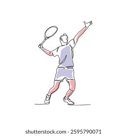 Line Drawing Continuous Single Line Drawing Tennis Service, sports male player symbol