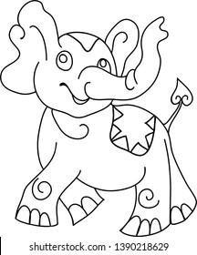 Line drawing or contour stroke cute elephant, page for children's coloring book  or other creativity.  Black and white template for color book vector illustration isolated on white background.