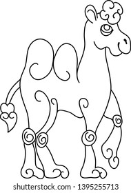 Line drawing or contour stroke cute camel, page for children's coloring book  or other creativity.  Black and white template for color book vector illustration isolated on white background.