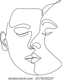 Line drawing of couple in love man and woman. Kiss. ​​Valentine's day. Love. Wedding couples. Vector illustration, hand drawn lines without artificial intelligence