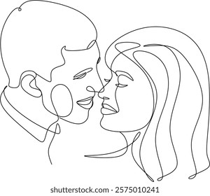 Line drawing of couple in love man and woman. Kiss. ​​Valentine's day. Love. Wedding couples. Vector illustration, hand drawn lines without artificial intelligence