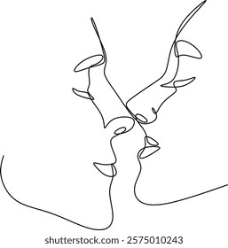 Line drawing of couple in love man and woman. Kiss. ​​Valentine's day. Love. Wedding couples. Vector illustration, hand drawn lines without artificial intelligence