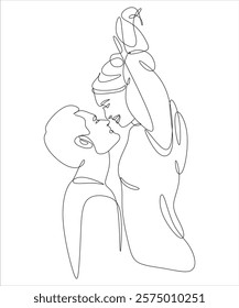 Line drawing of couple in love man and woman. Kiss. ​​Valentine's day. Love. Wedding couples. Vector illustration, hand drawn lines without artificial intelligence