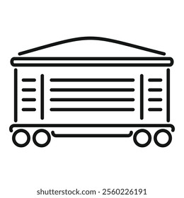 Line drawing of a covered freight wagon standing on rails, representing rail freight transportation