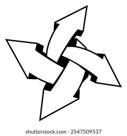Line drawing of a cross pointer. Four curved arrows pointing in different directions