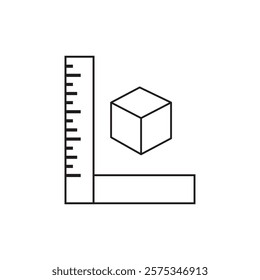 Line drawing of cube, ruler, and square. Perfect for educational materials and architecture concepts