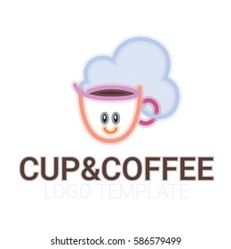 Line drawing of cup of coffee with smile and thick foam