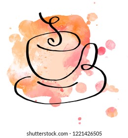 A line drawing of a cup of coffee with a watercolour texture, a vector illustration