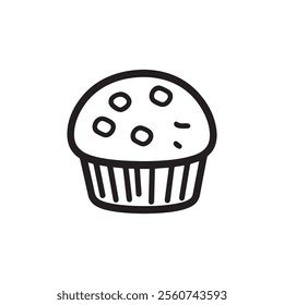 Line drawing of a cupcake icon with sprinkles on top.