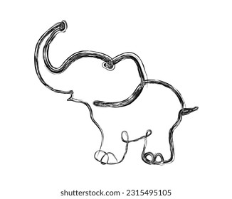 Line drawing of a cute elephant. Elephant line art vector illustration. animal design element for kids concept.  