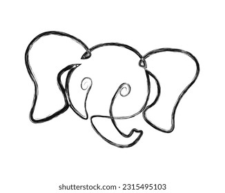 Dibujo de una linda cabeza de elefante. Ilustración vectorial del doodle elefante. el concepto de diseño animal para niños.  