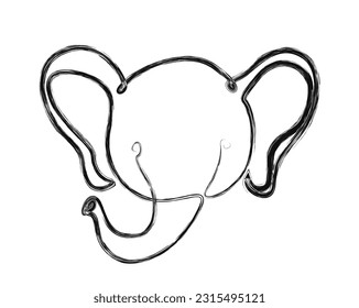 Line drawing of a cute elephant head. Elephant doodle art vector illustration. animal design element for kids concept.  