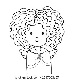 line, drawing of cute girl. Art line illustration. Funny girl smiling, sketch for your design. Female character in the vector. Hand drawn female avatar. Black and white solid line. 