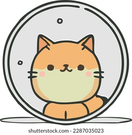 Line drawing cute kawaii cat vector graphic