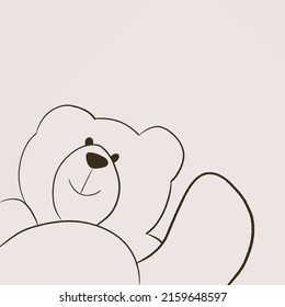 Line drawing of cute little bear waving hands.