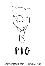 line drawing of a cute pig, year of pig 
linear style and Hand drawn Vector illustrations,
character design outline collection,
cartoon doodle style.