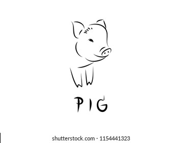 line drawing of a cute pig, year of pig 
linear style and Hand drawn Vector illustrations,
character design outline collection,
cartoon doodle style.