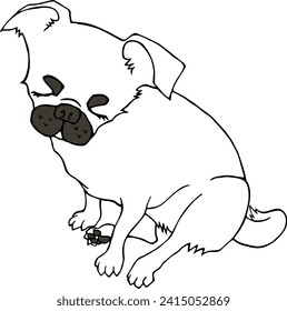 Line drawing of a cute puppy sitting with eyes closed