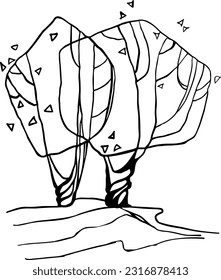 Line drawing decorative trees for background design