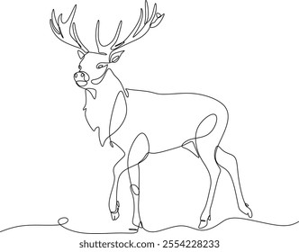 Line drawing of a deer with antlers. Vector drawing hand drawn without artificial intelligence