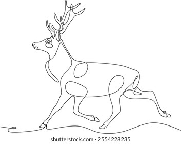 Line drawing of a deer with antlers. Vector drawing hand drawn without artificial intelligence