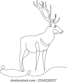 Line drawing of a deer with antlers. Vector drawing hand drawn without artificial intelligence